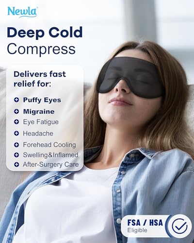 Cooling Gel Eye Mask for Puffy Eyes, Larger Full-Eye Contour Cold Compress | Ice-Cold Gel Therapy, Forehead & Upper Cheek Cooling Relief, Reusable Ice Pack for Eyes, FSA Eligible Items HSA, Black