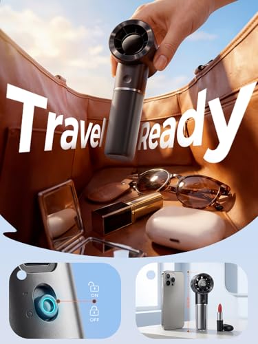 Handheld Portable Fan, 6-Speed Rechargeable Powerful Mini Fan | 5000mAh Battery Up to 15 Hours Runtime, Smart LED Display, Pocket Turbo Personal Fan for Travel, Camping, Makeup