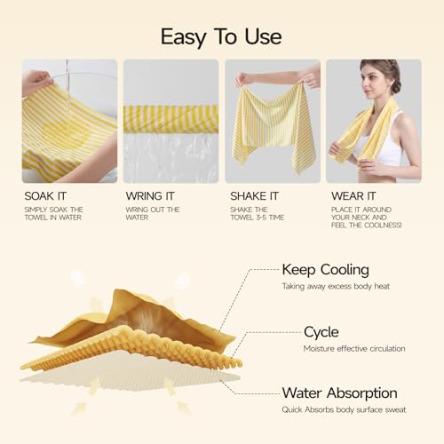 RDEKISS 4 Pack Cooling Towels for Hot Weather (40"x12"), Ice Cool Neck Towel, Soft Breathable Microfiber for Gym, Sport, Running, Yoga, Workout - Yellow