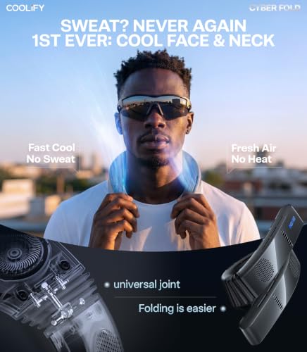 TORRAS COOLiFY 2026 Cyber Fold AI Neck Air Conditioner, Max Cooling Area | Neck & Face Cooler with Adjustable Strong Wind, Rechargeable Neck Fan for Travel Gift for Dad, Husband, Black
