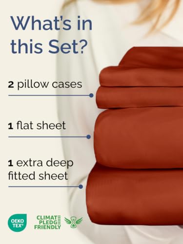Extra Deep Pocket Queen Size Sheet Set - Breathable & Cooling - Terracotta