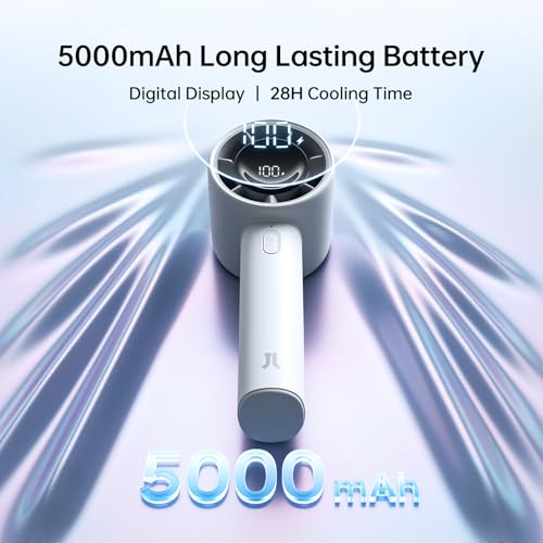 JISULIFE Handheld Turbo Fan Life10S, 28H Max Runtime, Strong Wind, Gray | For Travel, Beach & Concerts, Ultra-Quiet, 5000mAh Rechargeable Portable Fan, Powerful Cool Airflow, Gift for Women & Men