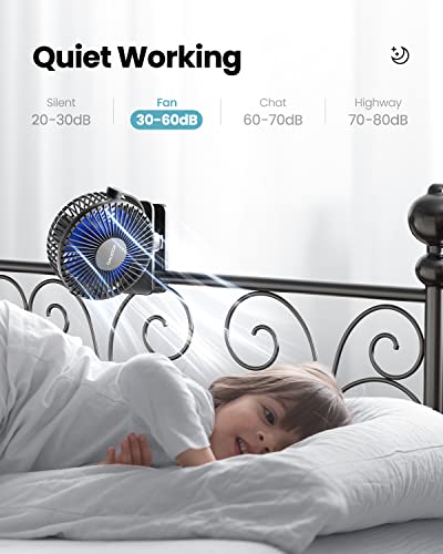 Gaiatop Portable Clip on Fan, Mini Personal Quiet Rechargeable Fan | Battery Operated, Small 3 Speed 360° Rotate, Cooling for Desk Table Home Office Stroller Camping Women Gifts Black Blue