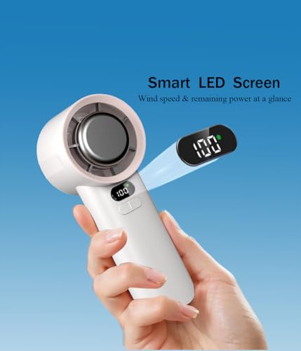 Portable Turbo Fan Handheld with Ice Cooler, White | 5 Gear Wind, 4000mAh Rechargeable, Type-C, Up to 12 Working Hours, LED Display