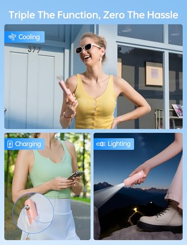 JISULIFE 3 IN 1 Portable Fan with Power Bank & Flashlight Featured | 19H Max Cooling, USB Rechargeable, Pocket-Sized Handheld Fan for Travel, Cruise, Concerts, Makeup, Summer Gifts for Women