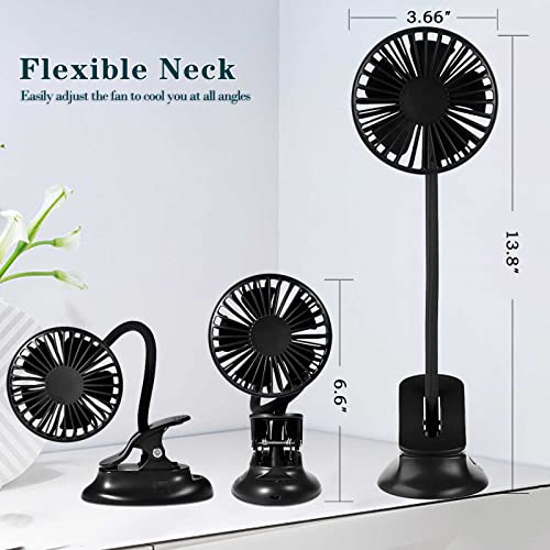 Clip On USB Mini Desk Fan with Emergency Power Bank, Battery Operated Rechargeable Portable Fan - Flexible Neck, 3 Speed Personal Cooling for Car, Camping, Office, Dorm, Beach - Black