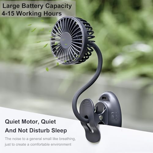 Clip On USB Mini Desk Fan with Emergency Power Bank, Battery Operated Rechargeable Portable Fan - Flexible Neck, 3 Speed Personal Cooling for Car, Camping, Office, Dorm, Beach - Black