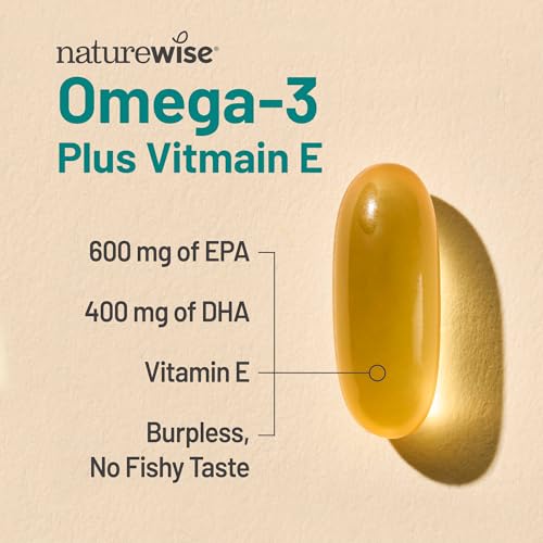 NatureWise Extra-Strength Omega 3 Fish Oil Supplement - 1000mg per Serving - 600 EPA & 400 DHA and Vitamin E - Sustainably Sourced Fish Oil - Lemon Flavor - 60 Softgels[1-Month Supply]