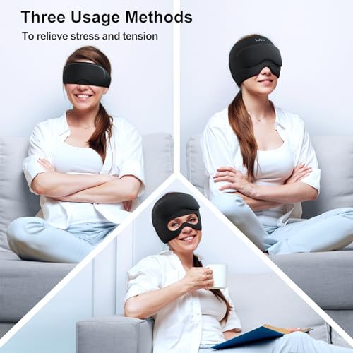 Migraine Relief Cap with Gel Eye Mask, Headache Relief Cap Ice Head Wrap Hot and Cold Therapy Hat, Gel Ice Cap for Headache Puffy Eyes Sinus and Tension Stress Relief (Black)