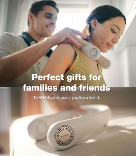 TORRAS COOLiFY Air 2026 Upgraded Neck Fan Air Conditioner, Dual-Airflow Pro Cooling, Ultra Light Portable Fan Rechargeable, Personal Cooling Fan Travel Essentials, Gift for Dad Father,Ivory White