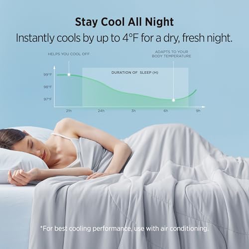 Bedsure Cooling Comforter King Size - Cooling Blankets for Hot Sleepers, Lightweight Comforter for Summer with Dual-Sided Cool Tech, Soft Breathable Cold Blanket for Sleeping, Grey, 102x90 Inches