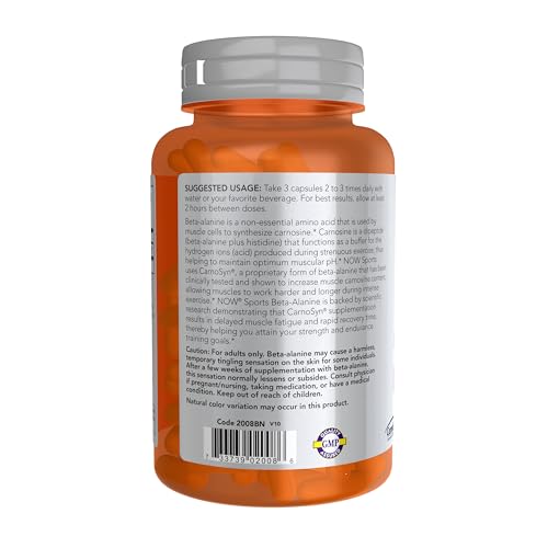 NOW Sports, Beta-Alanine 750 mg, Delays Muscle Fatigue*, 120 Veg Caps
