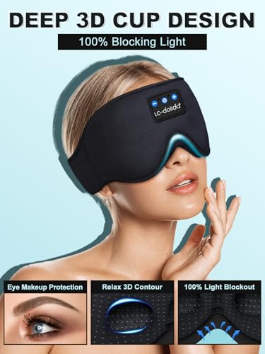 LC-dolida Uyku Kulaklıkları, 3D Uyku Maskesi Bluetooth Kablosuz Müzik Göz Maskesi, Yan Yatanlar İçin Uyku Kulaklıkları, Bluetooth Kulaklıklı Uyku Maskesi, Ultra İnce Stereo Hoparlörler Uyku İçin Mükemmel