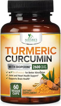 Turmeric Curcumin Supplement - 2400mg Organic Turmeric - 95% Curcuminoids & BioPerine Black Pepper Extract for Best Absorption - Natural Vegan Joint & Immune Support, Bottled in USA - 60 Capsules