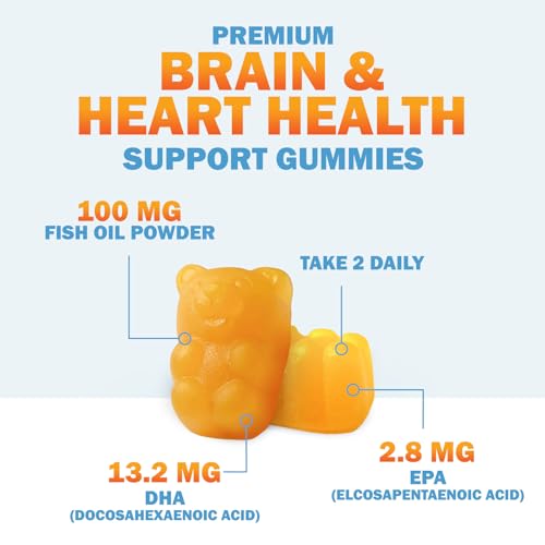 Omega 3 Fish Oil Gummies - Triple Strength Omega 3 Gummy Supplement with High Absorption DHA & EPA - Heart, Joint & Brain Support - Delicious Orange Flavor Fish Oil Nature's Vitamin - 60 Gummies