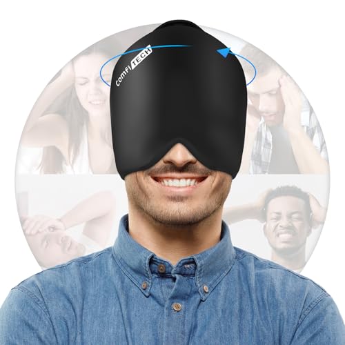 ComfiTECH Head Ice Pack Wrap Cold Cap Cooling Gel Hat, Black, L | Remains Pliable Frozen, Cold Compress for Head, Sinus Tension, Stress and Puffy Eyes