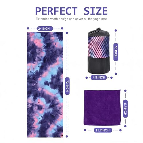 3 Pack Yoga Towel, Hot Yoga Mat Towel, Hot Yoga Towel with Grip Dots Sweat | Non-Slip Hot Yoga Towel Set, Absorbent Non-Slip, Pilates and Workout Lightweight Travel-Friendly 24" x72"
