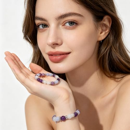 Menopause Bracelet for Women, Natural Crystal Elastic Bracelets Hot Flashes & Anxiety Relief Calming Balance Menopause's Support Jewelry Gift With Card