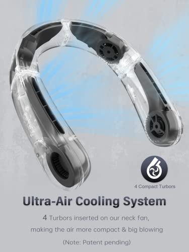 ChillGo Neck Fan, 4 Turbo Foldable Portable Fans - Personal Bladeless Fan | 5200mAh with Strong Airflow, Neck Fans that Blow Cold Air with 4 Vent Small Mini Fans Wearable Cooling Fan for Travel Outdoor