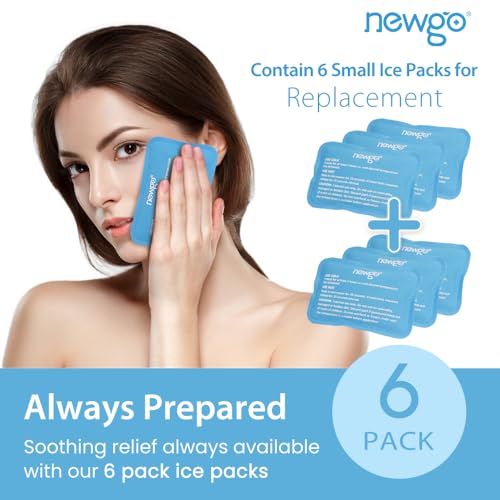 NEWGO Mini Ice Packs, Reusable Cold Gel for Pain Relief, 6 Pack | 4.5”x3.2“, Soothes Face Surgery, Tooth Pain, Tired Eyes, Headaches, Breastfeeding Discomfort, and Kid's Boo Boos