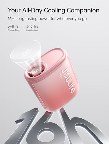 JISULIFE Portable Neck Fan 100 Speeds 40000RPM, Wearable Waist Clip on Fan | 16H Runtime, 4500mAh USB Rechargeable & LED, Personal Mini Cooling Fan, Gift for Women Outdoor/Travel/Camping/Vacation-Pink