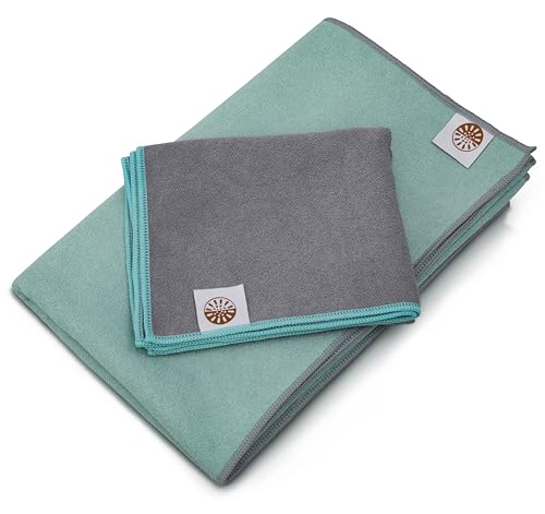 72" x 26.75" Long Hot Yoga Mat Towel Plus Compact Face Towel | Hot Yoga Essentials - Absorbent, Microfiber Material for Workout, Gym - Pack of 2 Yoga Towels - Grip Improves with Sweat