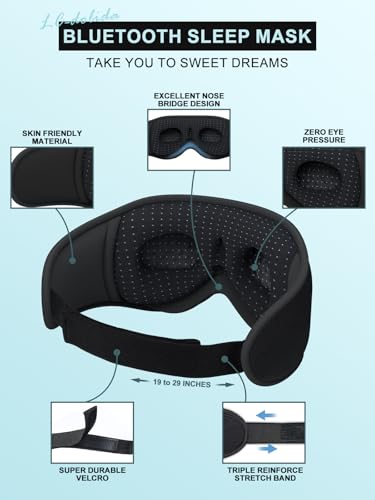 LC-dolida Uyku Kulaklıkları, 3D Uyku Maskesi Bluetooth Kablosuz Müzik Göz Maskesi, Yan Yatanlar İçin Uyku Kulaklıkları, Bluetooth Kulaklıklı Uyku Maskesi, Ultra İnce Stereo Hoparlörler Uyku İçin Mükemmel