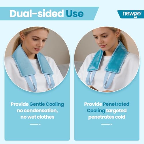 NEWGO Ice Pack for Neck Pain Relief, FSA Eligible, Blue | Double-sided Material, Neck Ice Wrap for Cervical Pain, Office Pressure, Sports Injuries, and Swelling, 24.8" x 4.13"