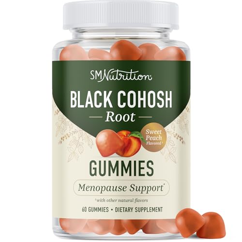 Black Cohosh Gummies, Menopause Relief, Hot Flashes & Night Sweats Support | 50mg Black Cohosh Root for Women, Gluten-Free, Vegetarian, Non-GMO, Hormone Balance Support, Tasty Peach Flavor, 60 Gummies
