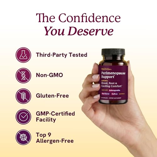 Perimenopause Support for Women Supplement, Hormone Balance, Mood & Sleep | Cycle Regularity & Cooling Support, Black Cohosh Vitex & Saffron, Peri Menopause Supplements for Women, Non-GMO, 60 Capsules