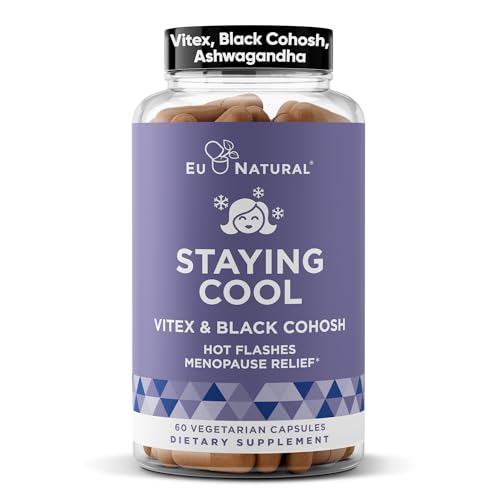 Staying Cool Hot Flash Relief for Women - Menopause Relief, 60 Capsules | Perimenopause & menopause supplements for women with Black Cohosh, Vitex & Ashwagandha for hormone balance and night sweats