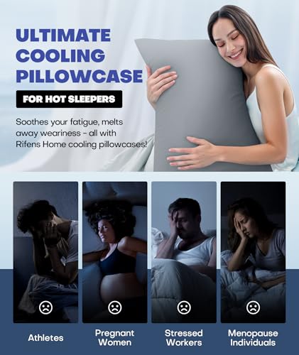 Ice Cooling Pillowcase for Hot Sleepers, Instantly Cool, Stay Cold All Night, Softer Than Silk Pillow Cases, Pillow Covers with Invisible Zipper, Gift for Men & Women - Standard, Light Gray (1 Pack)