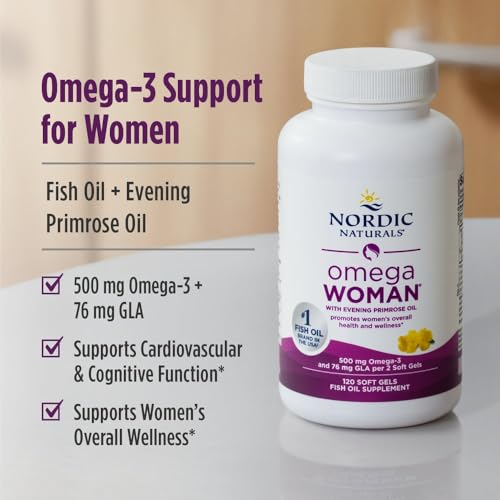 Nordic Naturals Women's Omega-3 w/Evening Primrose Oil, Lemon - 120 Count | 800mg Evening Primrose Oil w/GLA for menopause relief (hot flashes, night sweats). Hormonal balance. 60-day supply.