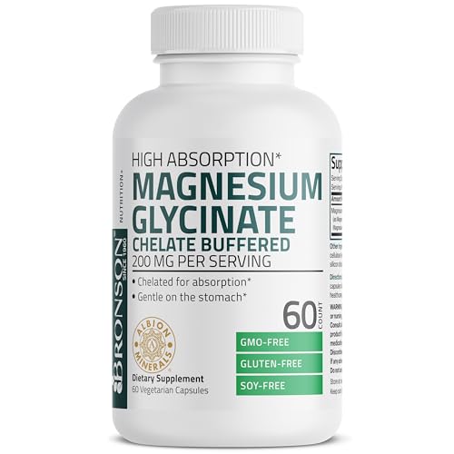 Bronson Magnesium Glycinate 200 MG Chelated High Absorption, 60 Capsules