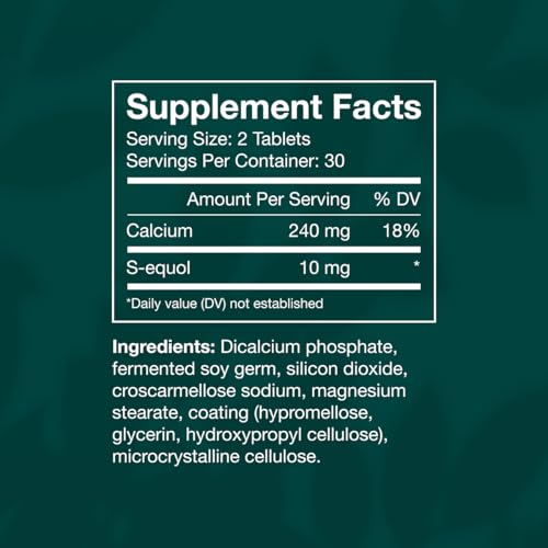 EQUELLE Multi-Symptom Menopause Relief Supplement for Women, Plant-Based S-Equol, Non-Hormonal & Non-Prescription, Fewer Hot Flashes, More Sleep, Relieves Muscle Aches, 3 Month Supply (180 Tablets)