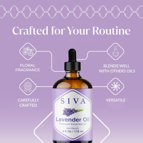 Siva Lavender Essential Oil, Glass Bottle with Dropper, 4 Fl Oz (118 ml)