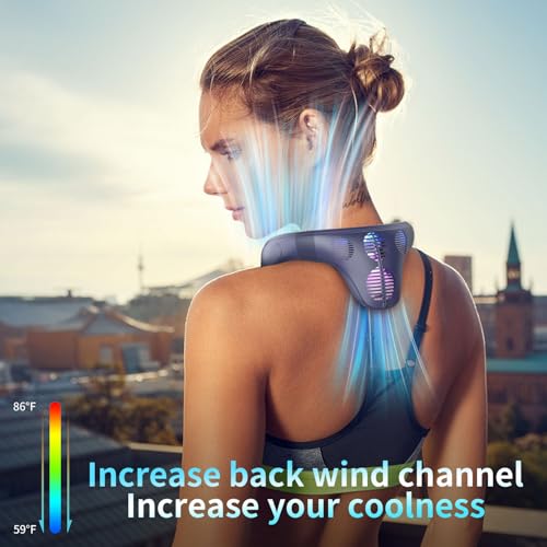 Neck Fan Back-Windy 6000mAh with Cooling Plate Bladeless Portable | Thermo-Electric Cooler Rechargeable Camping Essentials for Women Men Outdoor Activities Gardening Walking the Dogs(Navy Blue)