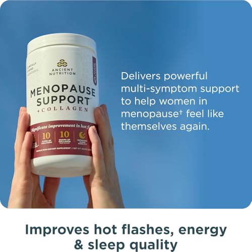 Ancient Nutrition Menopause Support + Hydrolyzed Collagen Peptides Powder | Grass-fed Collagen, Clinically Validated Superfoods, Significant Improvement in Hot Flashes and Sleep Quality, 25 Servings
