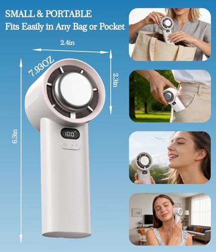 Portable Turbo Fan Handheld with Ice Cooler, White | 5 Gear Wind, 4000mAh Rechargeable, Type-C, Up to 12 Working Hours, LED Display