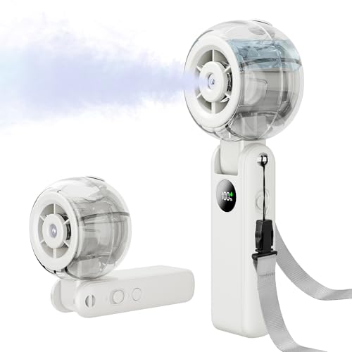 Portable Fan Handheld, Powerful Cooling Misting Fan Rechargeable | LED Display, 100 Speed Stepless Control, 155° Foldable, Personal Mist Fan for Outdoor, Travel, Makeup, Gifts for Men Women