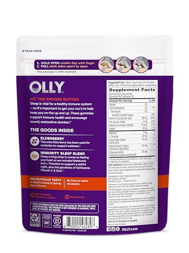 OLLY Immunity Sleep + Elderberry Gummies, Immune & Sleep Support*- 60 Count