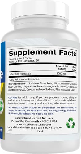 Best Naturals L-Carnitine 1000mg 60 Tablets (60 Count (Pack of 1))