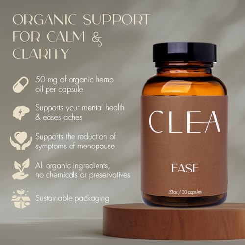 Ease – Menopause Support for Stress, Mood & Aches - Trusted by Dr Suzanne Gilberg MD - 50mg Premium Organic Hemp Oil - Feel Calm During Perimenopause & Menopause, Natural Cortisol Manager, 30 Capsules