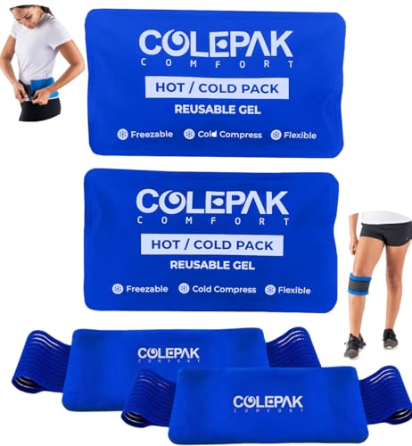 Hot & Cold Ice Packs for Injuries Reusable Gel (4 Pc Set) for Pain Relief, Joint Muscle Soreness Swelling for Knees Back Shoulder Foot