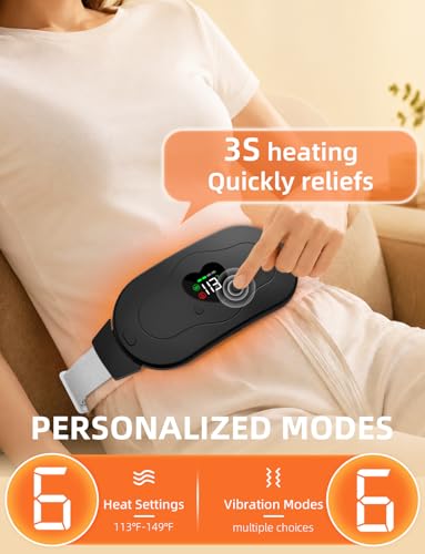 Glyduny Heating Pads, Period Cramp Massager Portable Cordless Heating Pad with 6 Heat Levels and 6 Massage Modes for Back Pain Relief Menstrual Heating Pad (Black-6602)