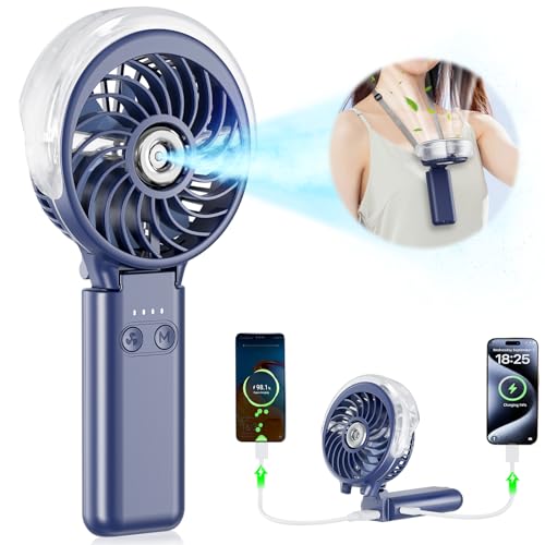 HandFan 5200mAh Upgraded Handheld Misting Fan, Portable Mister Fan Rechargeable, Spray Water Mist Fans, Electric Hand Cooling Ice Fans for Summer Beach Travel Concerts, Gifts for Women(Royal Blue)
