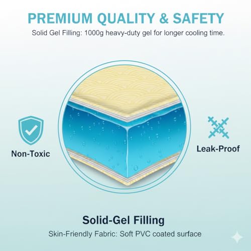 Cooling Gel Pad for Sleep, Instant Relief for Hot Flashes, Night Sweats - Cold Compress Comfort Pillow Cooler for Adults