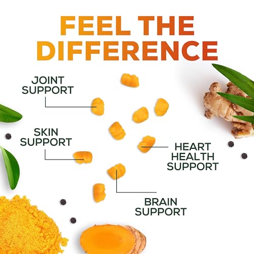 Turmeric Gummies - 95% Curcuminoids - Best Turmeric Curcumin Supplement with Ginger, Black Pepper for Enhanced Absorption, Natural Vegan Joint Support Curcumin Gummy - Tasty Peach Flavor - 60 Gummies