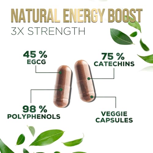 Green Tea Extract 1000mg - Premium Green Tea Extract Pills with 45% EGCG, 98% Polyphenols for Natural Energy - Nature's Antioxidant Herbal Heart Support Supplement, Bottled in USA - 60 Capsules