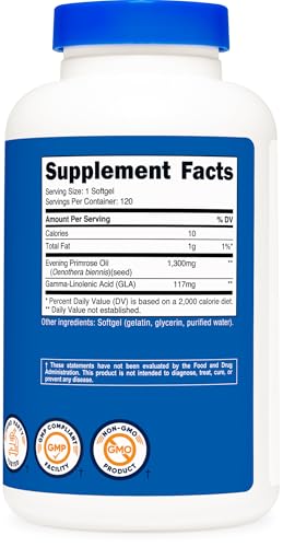 Nutricost Evening Primrose Oil 1,300mg, 120 Softgels, Cold Pressed